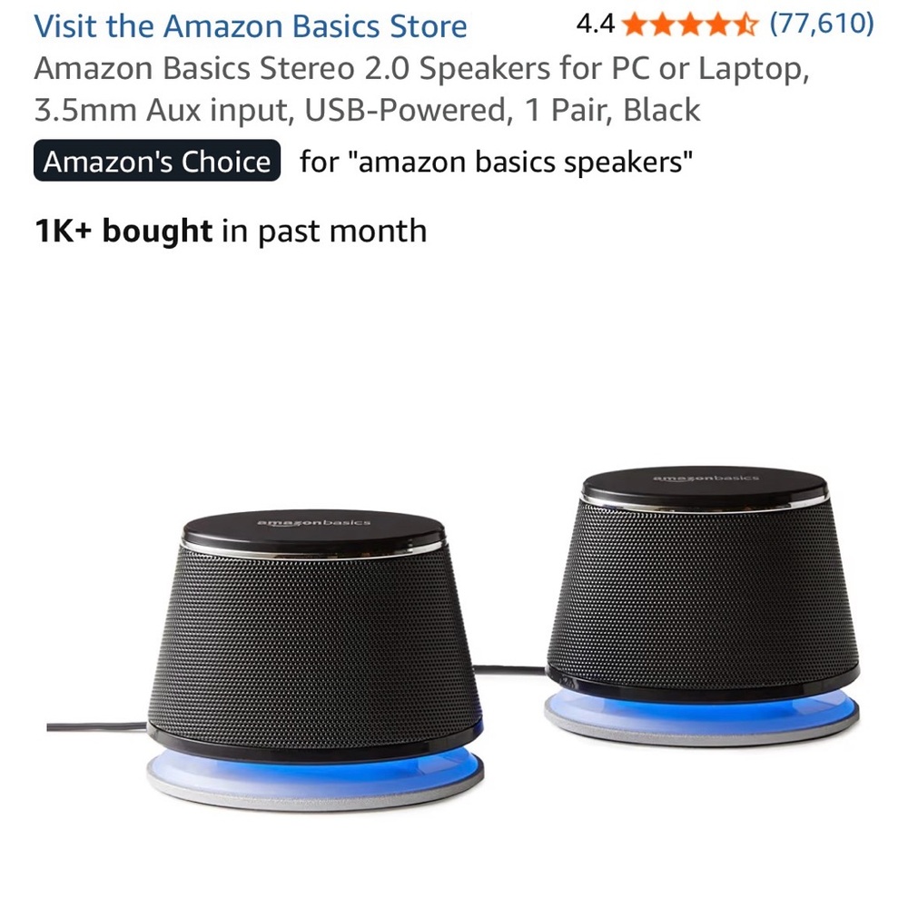 Amazon Basics Stereo 2.0 Speakers for PC or Laptop